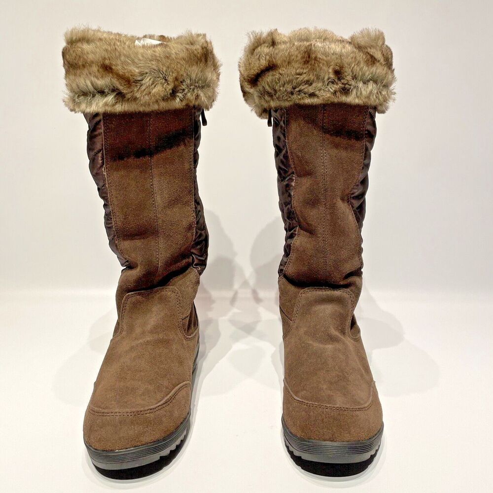 NWOB Lands’ End Sophia Tall Zip Snow Winter Boots Brown Suede Fur Women’s Size 8 - Picture 3 of 8